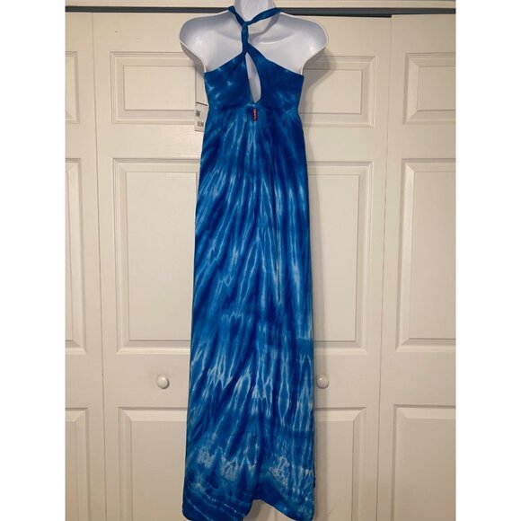 Sleeveless Blue Tie-Dye Maxi Dress With Halter Neck & Keyhole Back Design - Picture 5 of 6